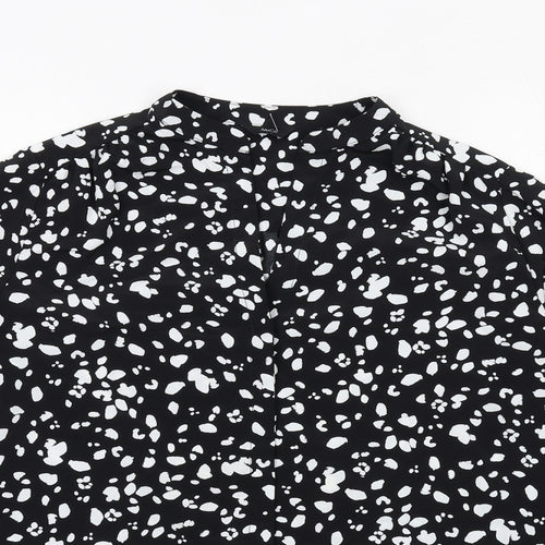 M&Co Womens Black Geometric Polyester Basic Button-Up Size 12 Round Neck