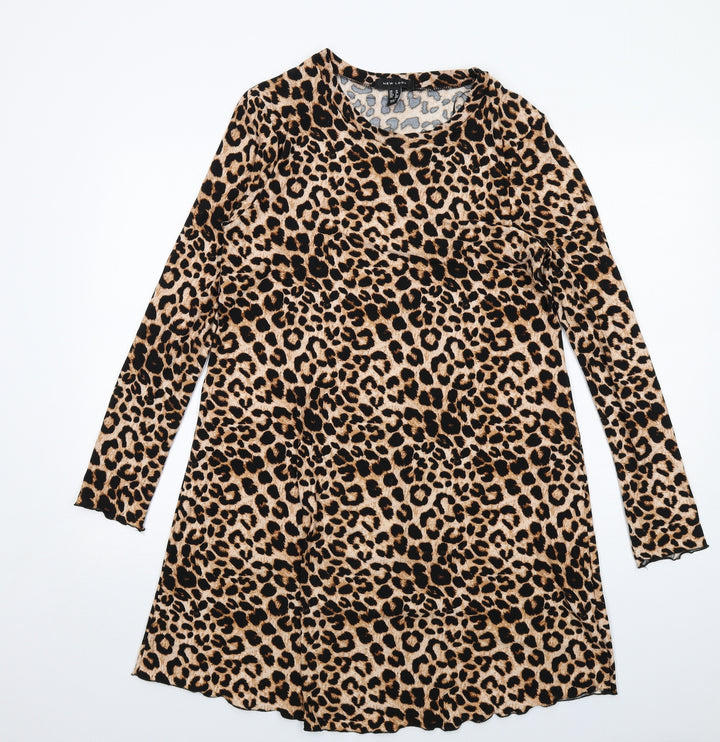 New Look Womens Brown Animal Print Polyester Ball Gown Size 10 Round Neck Pullover - Leopard pattern