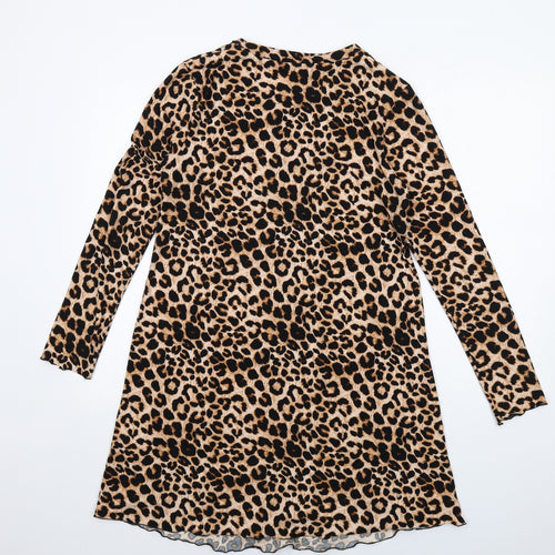 New Look Womens Brown Animal Print Polyester Ball Gown Size 10 Round Neck Pullover - Leopard pattern