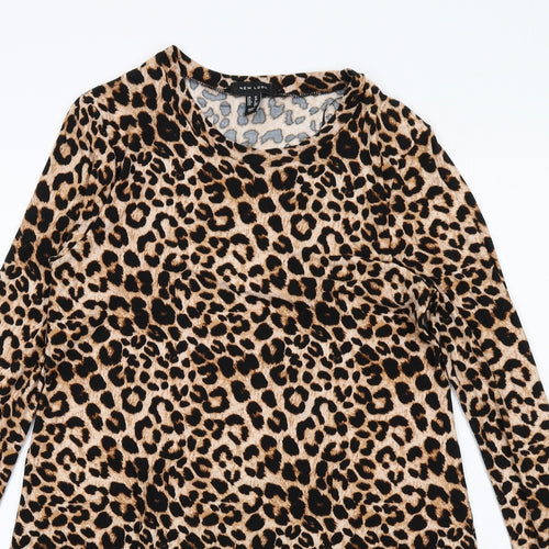New Look Womens Brown Animal Print Polyester Ball Gown Size 10 Round Neck Pullover - Leopard pattern