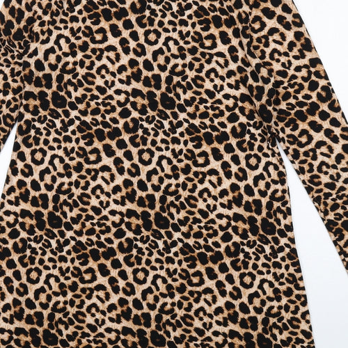 New Look Womens Brown Animal Print Polyester Ball Gown Size 10 Round Neck Pullover - Leopard pattern
