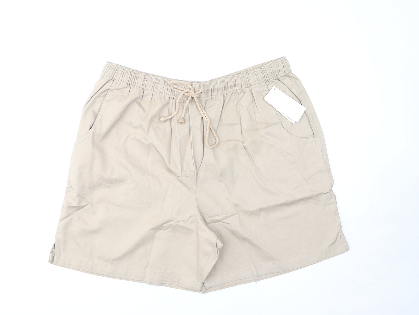 Classics Womens Beige Cotton Basic Shorts Size 24 L7 in Regular Drawstring