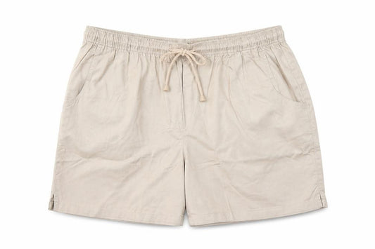 Front view of Classics women’s beige cotton basic shorts, size UK 24, 7-inch leg regular drawstring