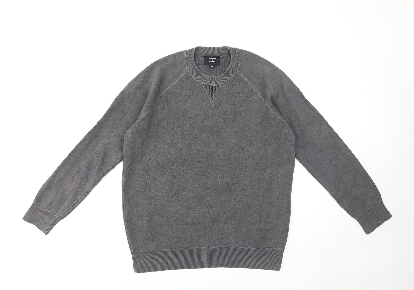 Superdry Mens Grey Round Neck Cotton Pullover Jumper Size M Long Sleeve