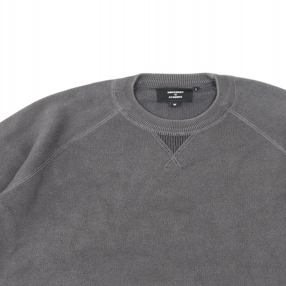 Superdry Mens Grey Round Neck Cotton Pullover Jumper Size M Long Sleeve