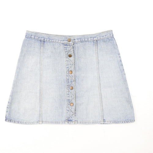 Divided by H&M Womens Blue Cotton A-Line Skirt Size M Button