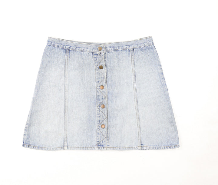 Divided by H&M Womens Blue Cotton A-Line Skirt Size M Button