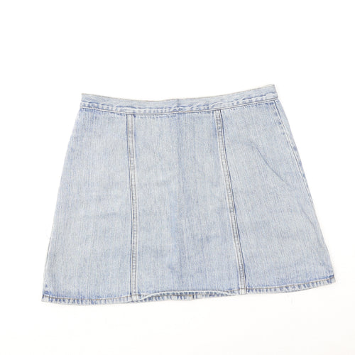 Divided by H&M Womens Blue Cotton A-Line Skirt Size M Button