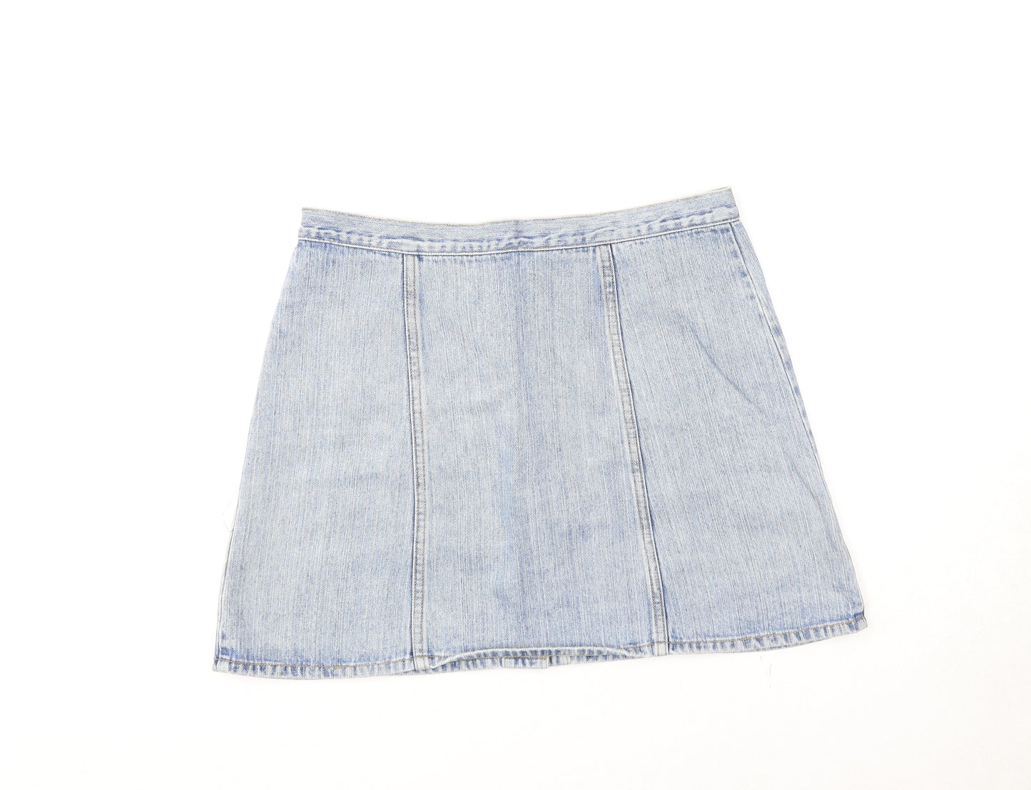 Divided by H&M Womens Blue Cotton A-Line Skirt Size M Button