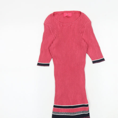 NEXT Womens Pink Striped Cotton Basic Blouse Size 10 Round Neck