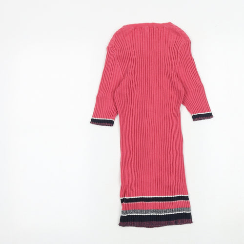 NEXT Womens Pink Striped Cotton Basic Blouse Size 10 Round Neck