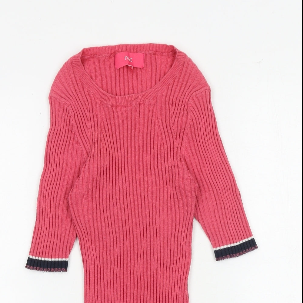 NEXT Womens Pink Striped Cotton Basic Blouse Size 10 Round Neck