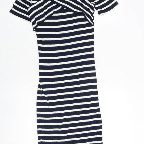 Oasis Womens Blue Striped Viscose Bodycon Size M V-Neck Pullover