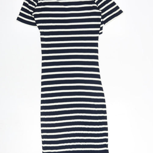 Oasis Womens Blue Striped Viscose Bodycon Size M V-Neck Pullover
