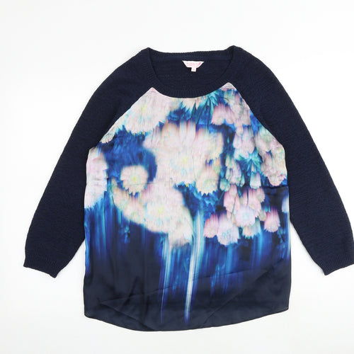 Butterfly Womens Blue Round Neck Polyester Pullover Jumper Size 14