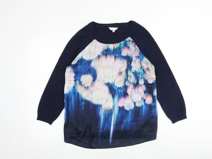 Butterfly Womens Blue Round Neck Polyester Pullover Jumper Size 14
