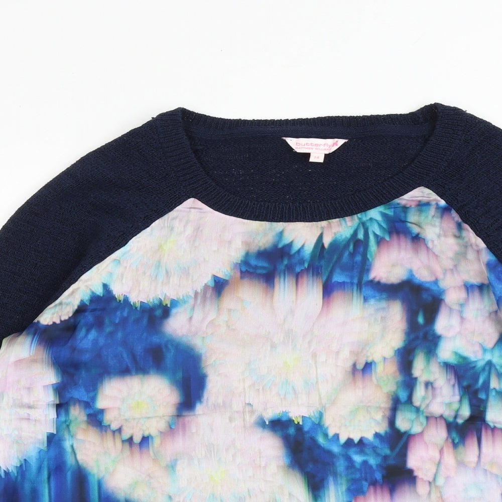 Butterfly Womens Blue Round Neck Polyester Pullover Jumper Size 14