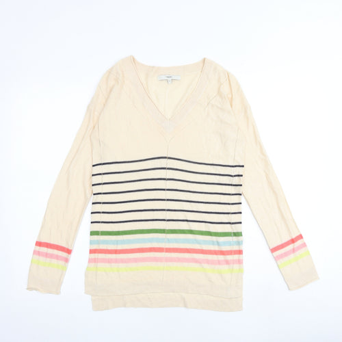 NEXT Womens Multicoloured V-Neck Striped Viscose Pullover Jumper Size 8