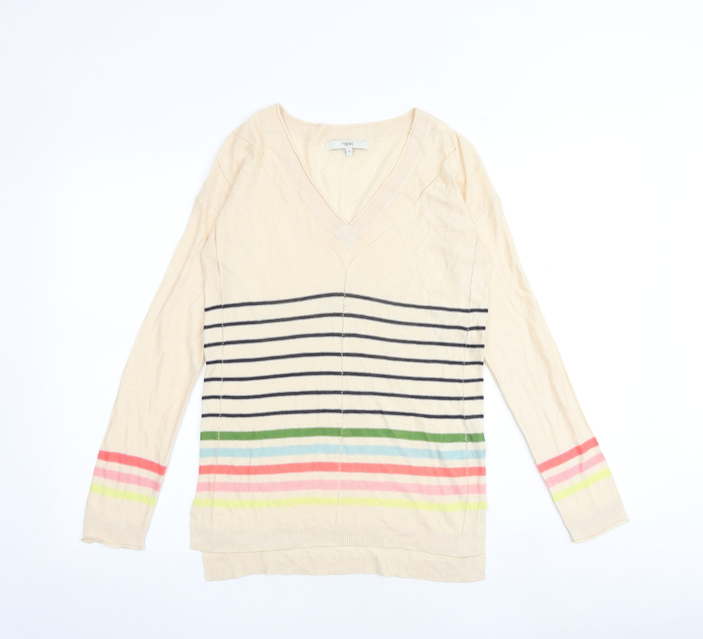 NEXT Womens Multicoloured V-Neck Striped Viscose Pullover Jumper Size 8