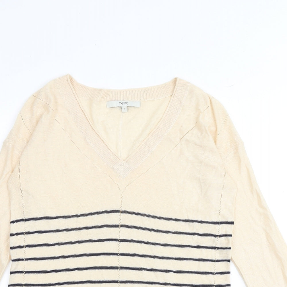 NEXT Womens Multicoloured V-Neck Striped Viscose Pullover Jumper Size 8