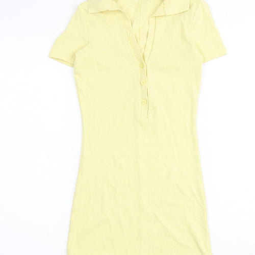 Zara Womens Yellow Polyester Jumpsuit One-Piece Size S Button