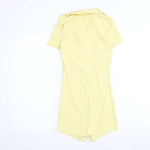 Zara Womens Yellow Polyester Jumpsuit One-Piece Size S Button