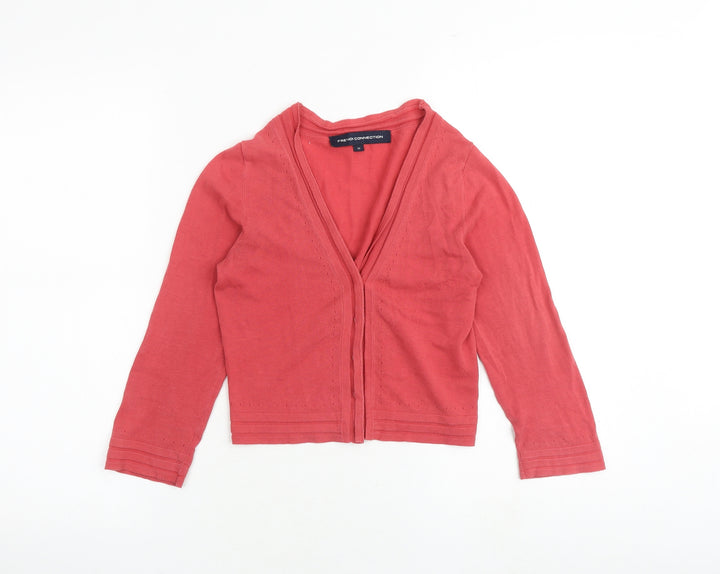 French Connection Womens Pink V-Neck 100% Cotton Cardigan Jumper Size XS
