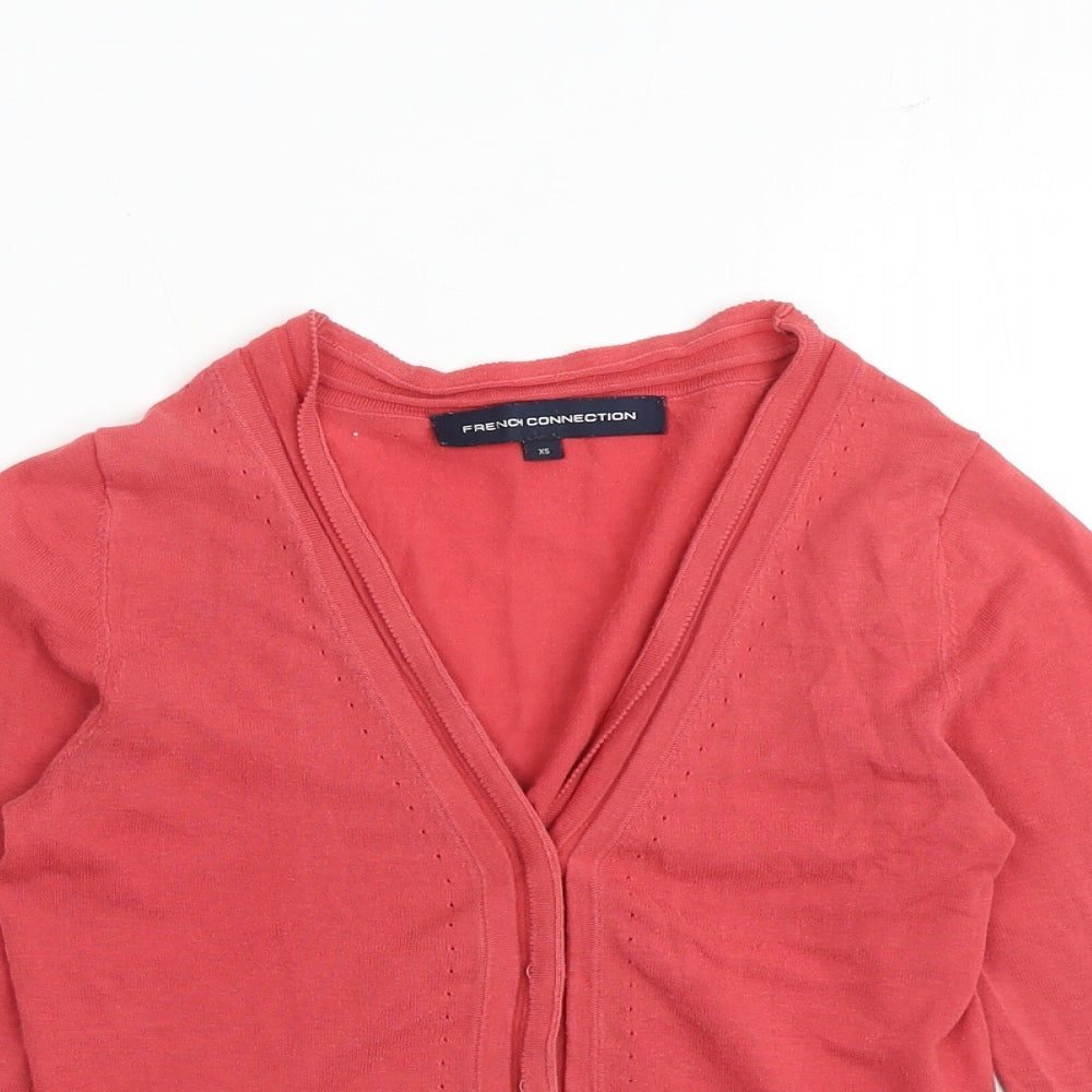 French Connection Womens Pink V-Neck 100% Cotton Cardigan Jumper Size XS