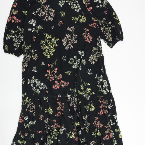 And/Or Womens Black Floral Polyester A-Line Size 10 V-Neck Button