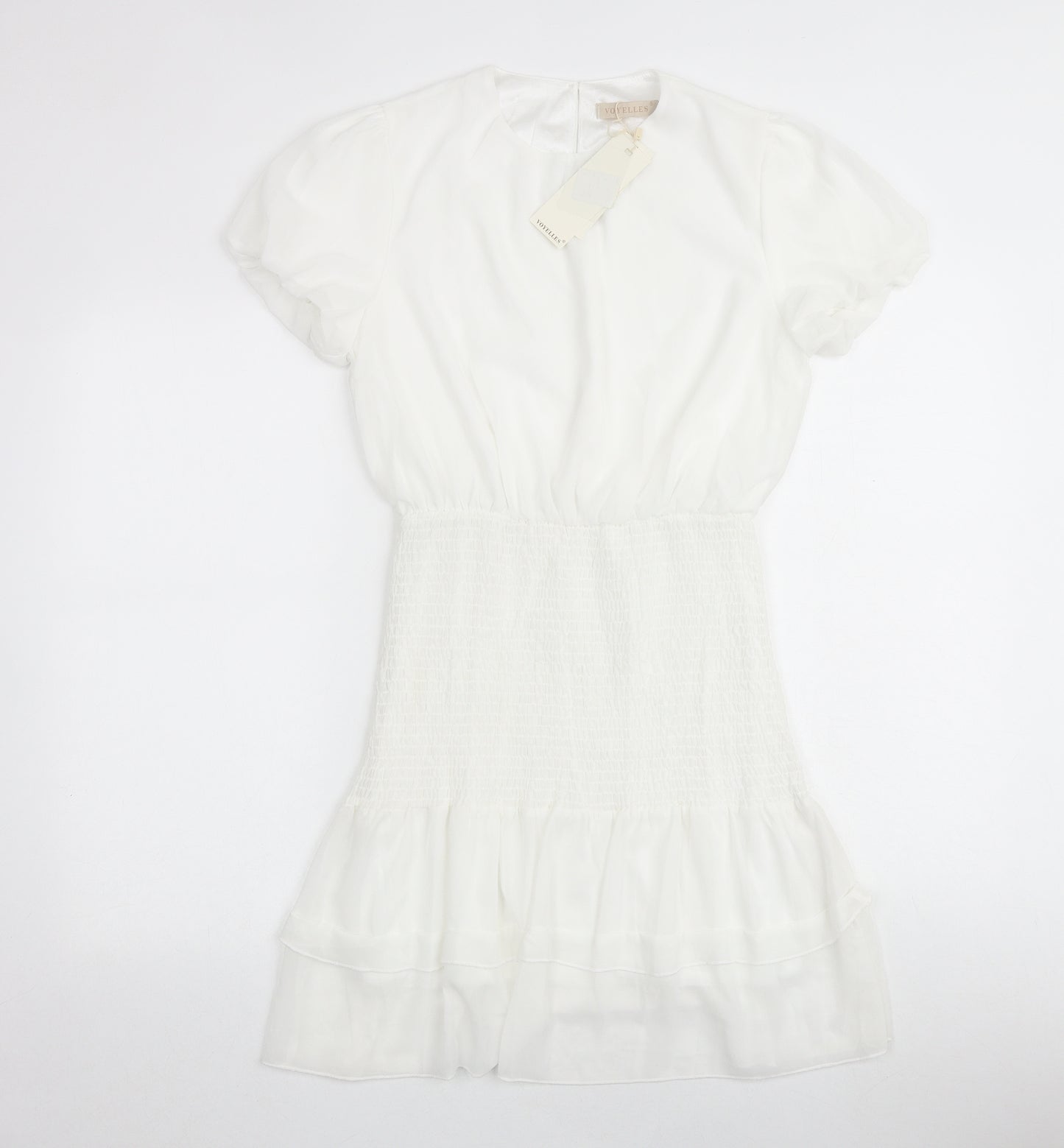 Voyelles Womens White Polyester Mini Size M Round Neck Button