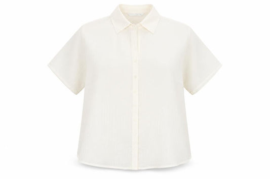Front view of AMARANTO women’s ivory polyester basic button-up, size UK 18, collared