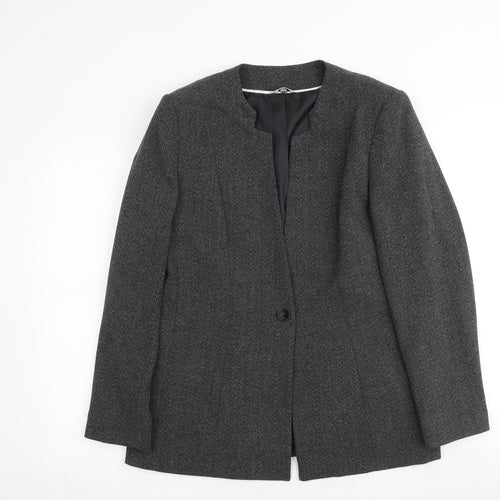 Klass Womens Grey Geometric Jacket Blazer Size 14 Button