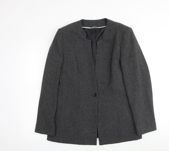 Klass Womens Grey Geometric Jacket Blazer Size 14 Button