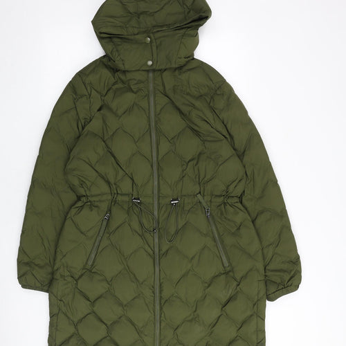 Marks and Spencer Womens Green Quilted Coat Size 16 Zip