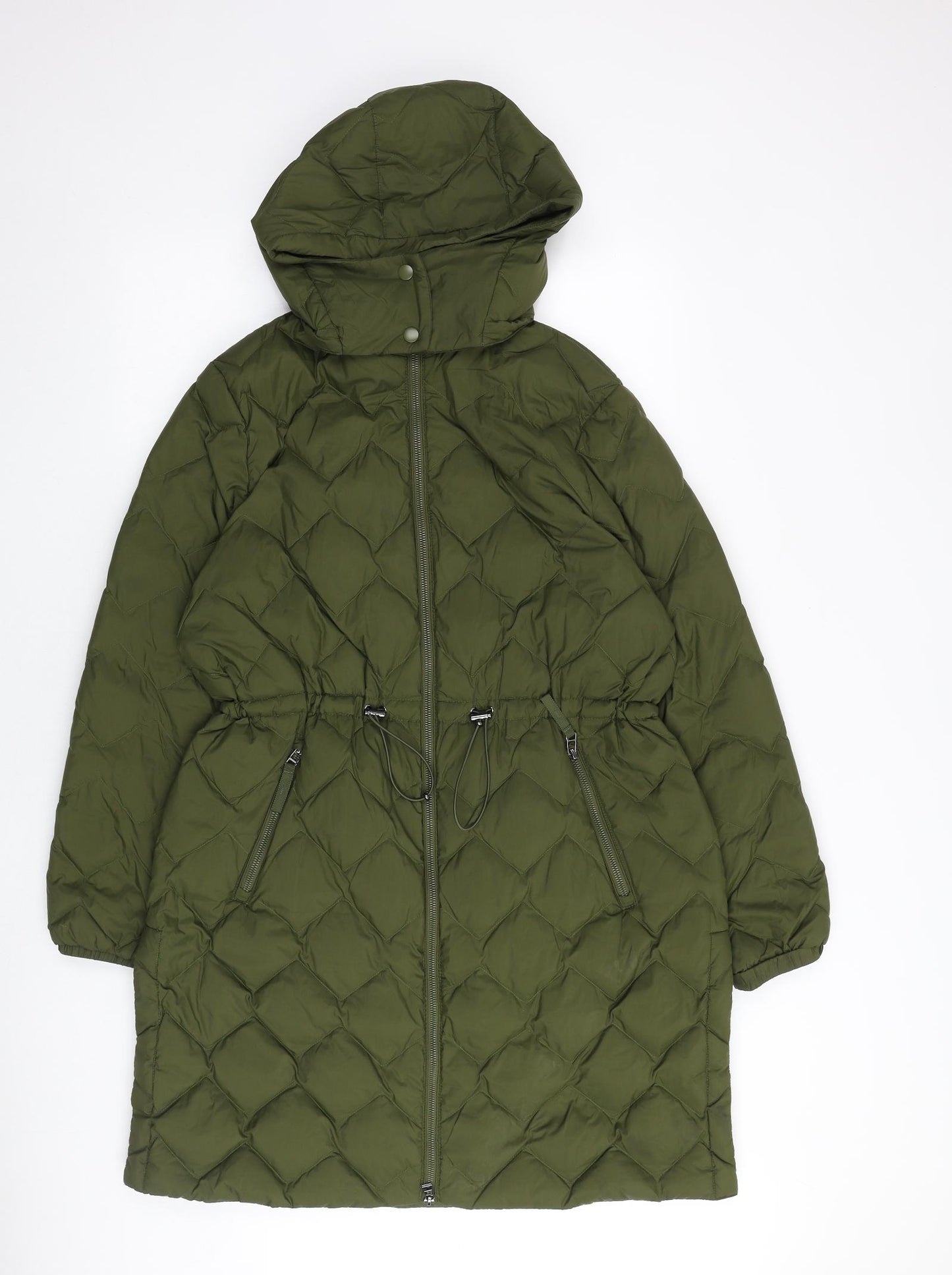 Marks and Spencer Womens Green Quilted Coat Size 16 Zip