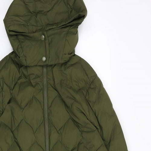 Marks and Spencer Womens Green Quilted Coat Size 16 Zip