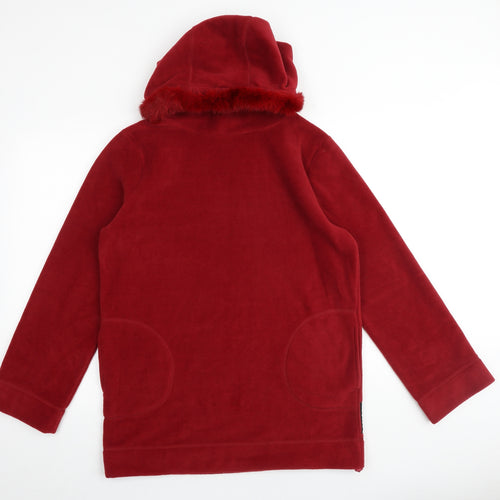 NAF NAF Womens Red Polyester Pullover Hoodie Size M Pullover - Fur Hood Pockets Elbow Patches