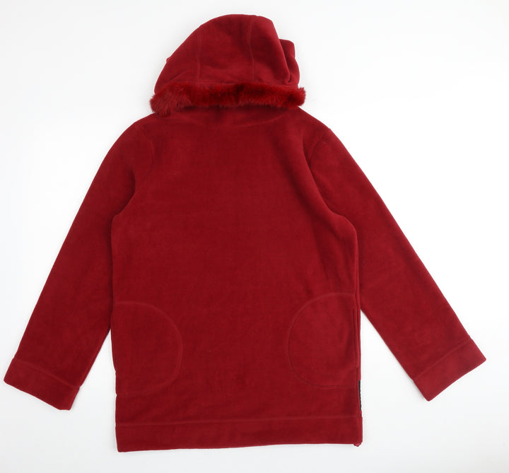 NAF NAF Womens Red Polyester Pullover Hoodie Size M Pullover - Fur Hood Pockets Elbow Patches