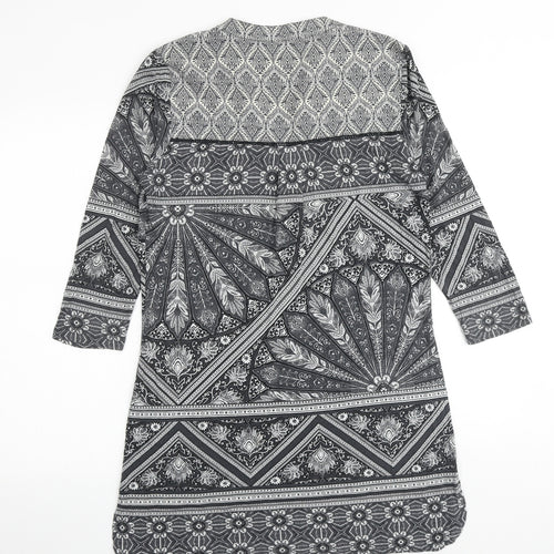 NEXT Womens Black Geometric Viscose A-Line Size 12 V-Neck Pullover