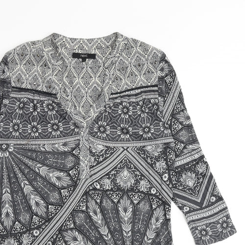 NEXT Womens Black Geometric Viscose A-Line Size 12 V-Neck Pullover