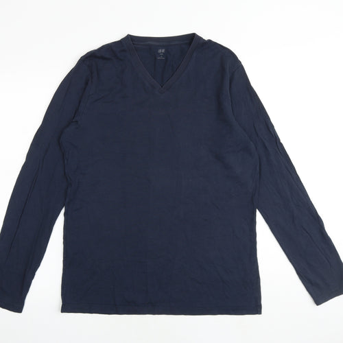 Marks and Spencer Mens Blue Cotton T-Shirt Size M V-Neck - Heatgen