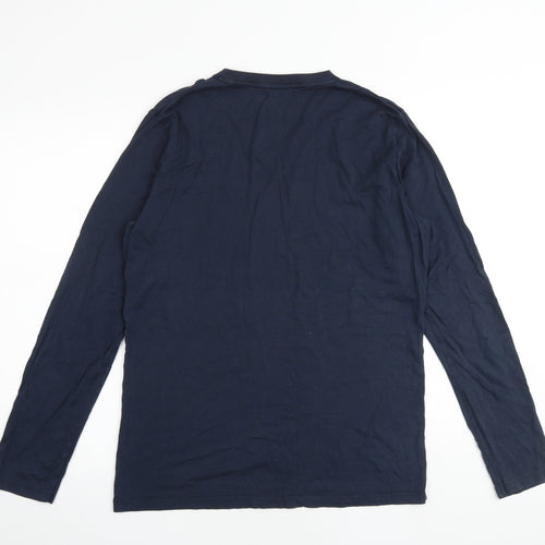 Marks and Spencer Mens Blue Cotton T-Shirt Size M V-Neck - Heatgen