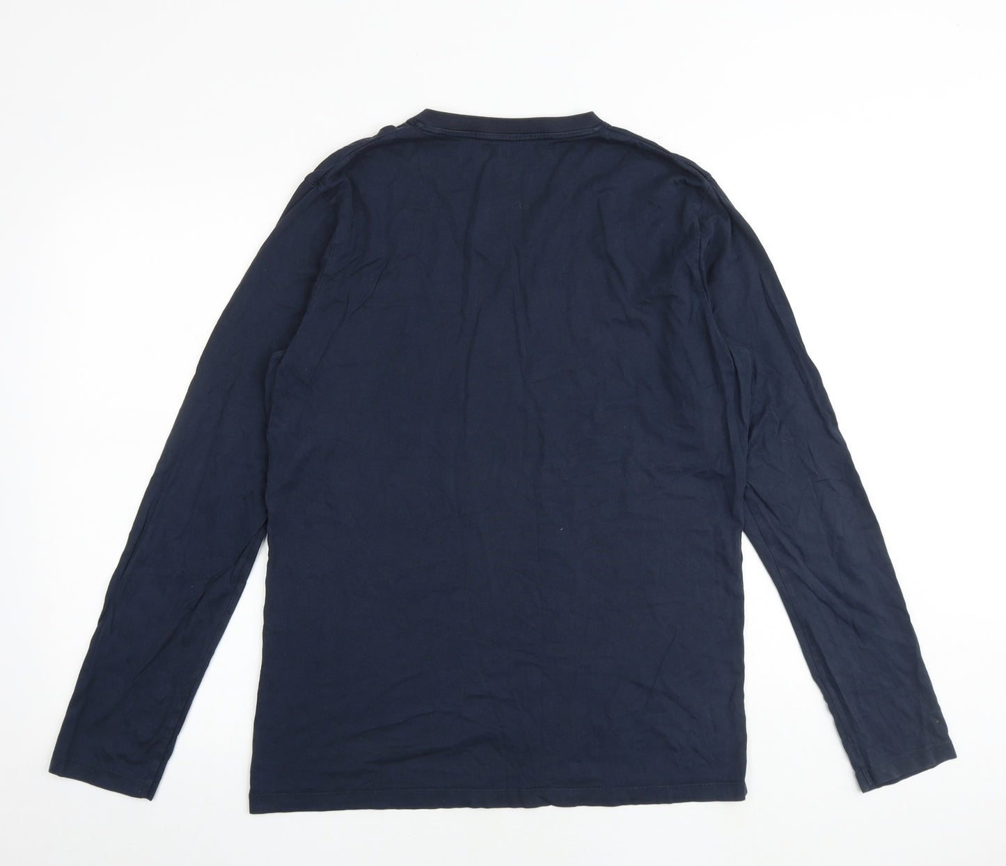 Marks and Spencer Mens Blue Cotton T-Shirt Size M V-Neck - Heatgen