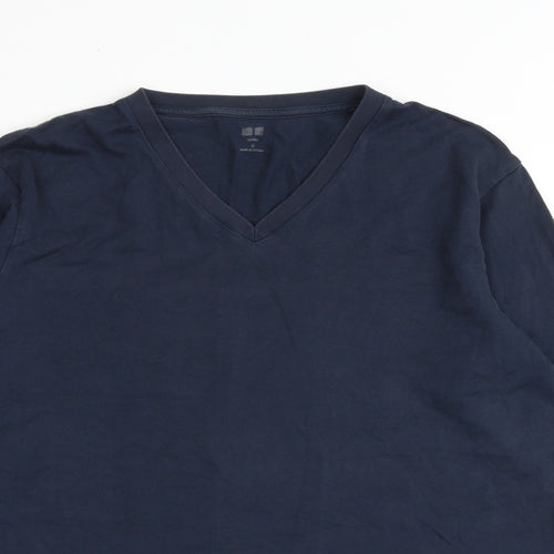 Marks and Spencer Mens Blue Cotton T-Shirt Size M V-Neck - Heatgen