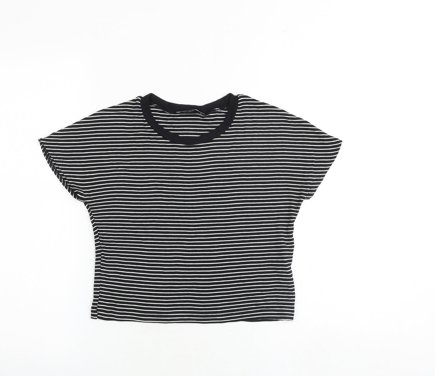 Zara Womens Black Striped Viscose Basic T-Shirt Size S Round Neck
