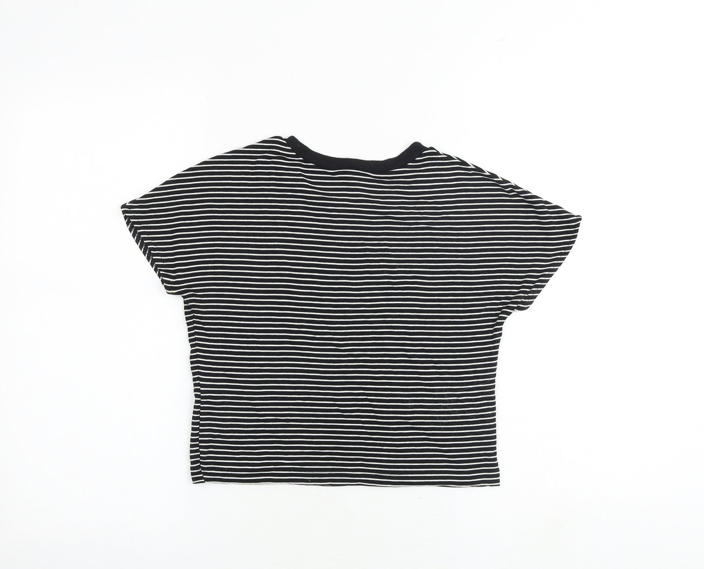 Zara Womens Black Striped Viscose Basic T-Shirt Size S Round Neck