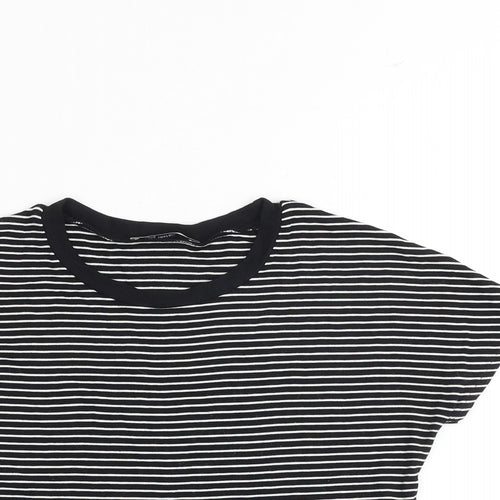 Zara Womens Black Striped Viscose Basic T-Shirt Size S Round Neck