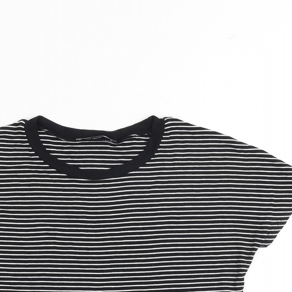 Zara Womens Black Striped Viscose Basic T-Shirt Size S Round Neck