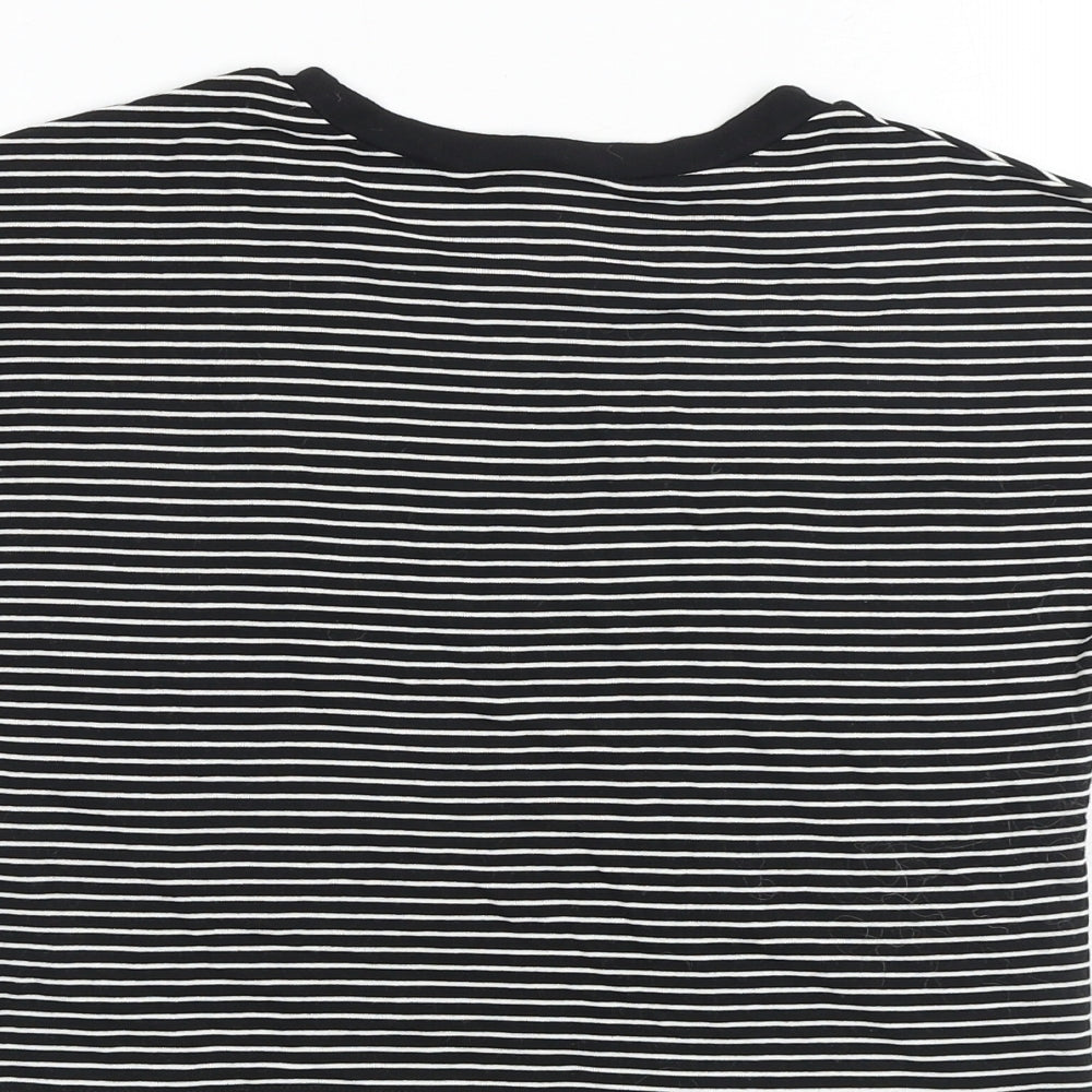 Zara Womens Black Striped Viscose Basic T-Shirt Size S Round Neck