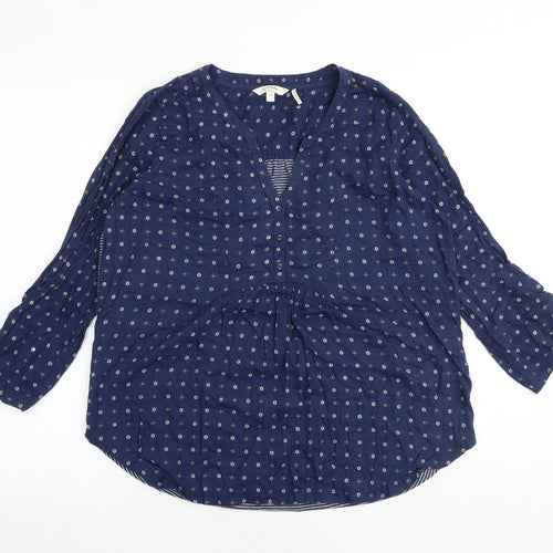 Fat Face Womens Blue Geometric 100% Cotton Basic Blouse Size 12 V-Neck
